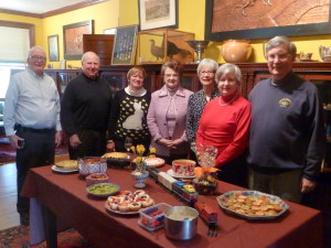 Book Club Anniversary l. to r.: Bruce N., Timothy and Karen T., Claudia S., Peg N., Thelma and Peter F.